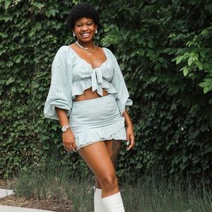 Light green/ blue pattered 2 piece set bought from boutique